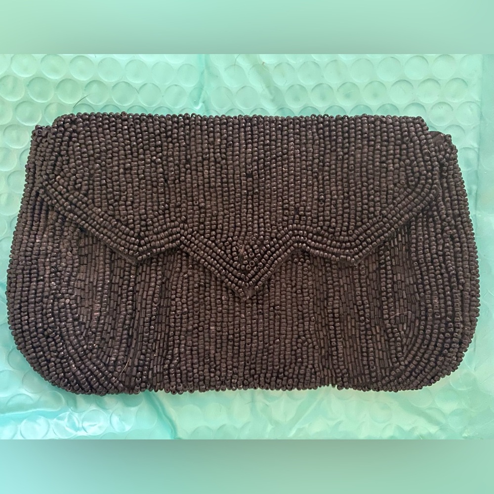 “Jacqueline Mode” Black Beaded Clutch Purse